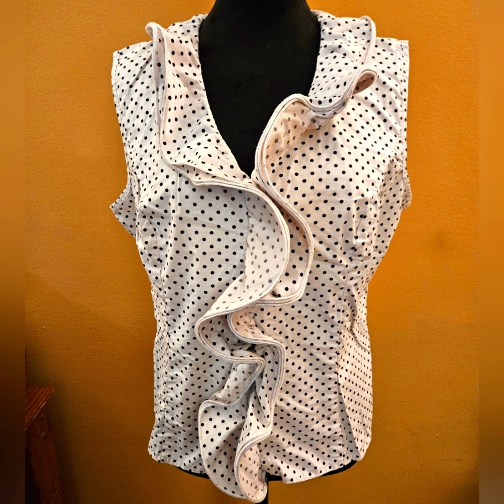 Katherine New York Polka Dot Ruffle Sleeveless Top